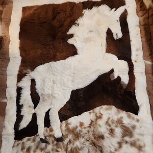 Alpaca Fur Unicorn Tapestry Rug Bed Throw Wall Hanging-Made In Ecuador 73”x55”